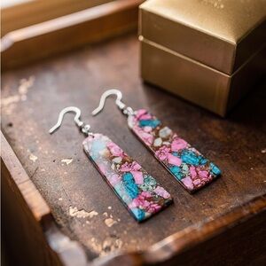 Navajo Handmade Cotton Candy Slab Earrings Jameson Pete “3” inch long